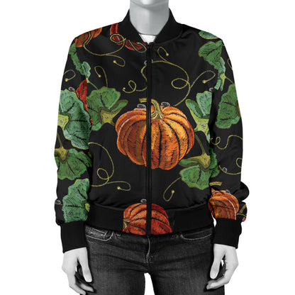 Pumpkin Pattern Print Design A02 Women's Bomber Jacket