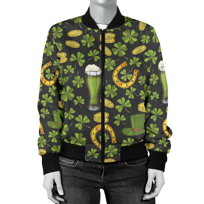 Clover St Patricks Pattern Print Design 03 Women's Bomber Jacket