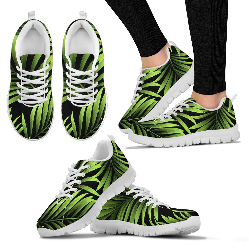 Green Neon Tropical Palm Leaves Sneakers White Bottom Shoes