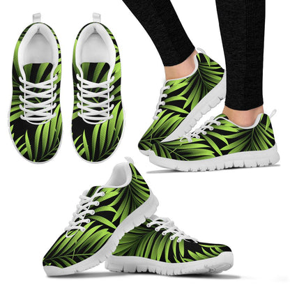 Green Neon Tropical Palm Leaves Sneakers White Bottom Shoes