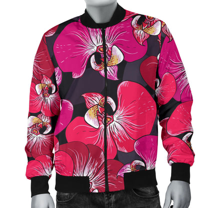 Orchid Red Pattern Print Design OR05 Men Bomber Jacket