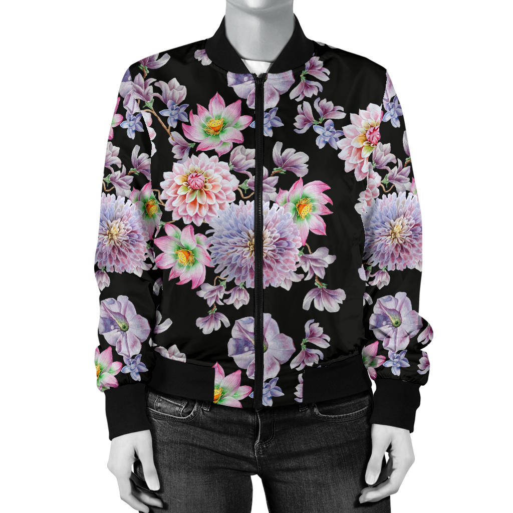Dahlia Pattern Print Design DH012 Women Bomber Jacket