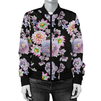Dahlia Pattern Print Design DH012 Women Bomber Jacket