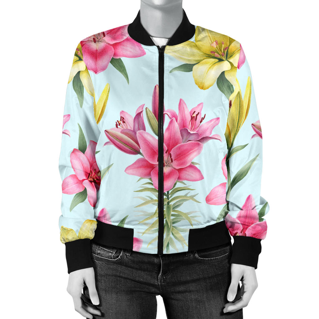 Lily Pattern Print Design LY010 Women Bomber Jacket