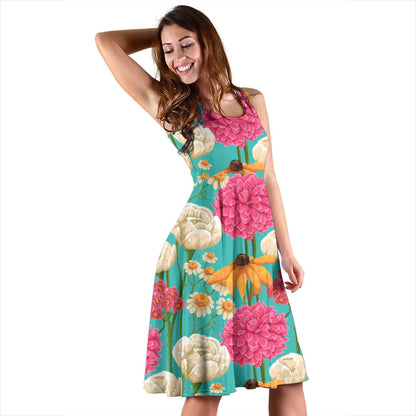 Summer Floral Pattern Print Design SF07 Midi Dress