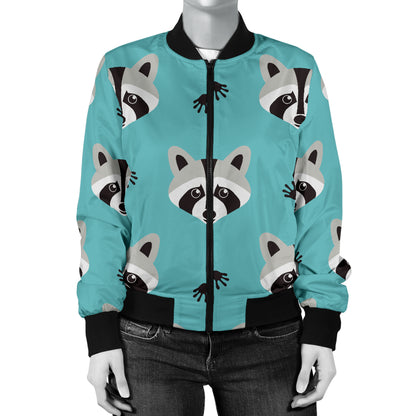 Raccoon Pattern Print Design A01 Women's Bomber Jacket