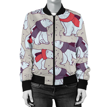 Polar Bear Pattern Print Design PB04 Women Bomber Jacket