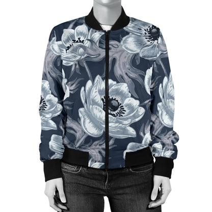 Anemone Pattern Print Design AM09 Women Bomber Jacket