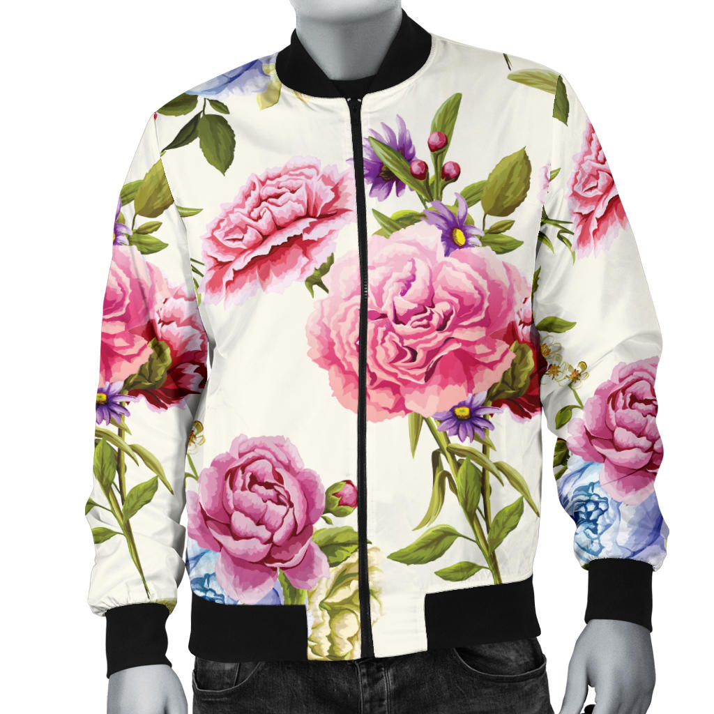 Carnations Pattern Print Design CN02 Men Bomber Jacket
