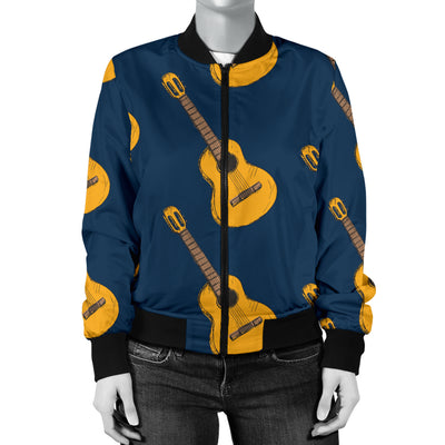 Acoustic Guitar Pattern Print Design 04 Women's Bomber Jacket