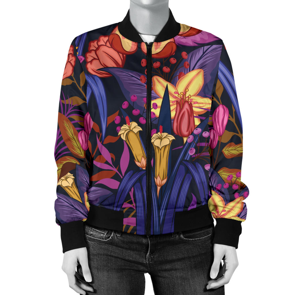 Lily Pattern Print Design LY016 Women Bomber Jacket