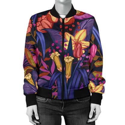 Lily Pattern Print Design LY016 Women Bomber Jacket