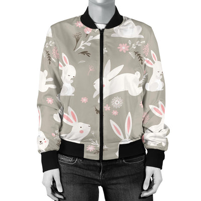 Rabbit Pattern Print Design RB03 Women Bomber Jacket