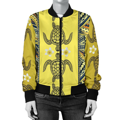 Polynesian Turtle Hawaiian Design Print Women Bomber Jacket