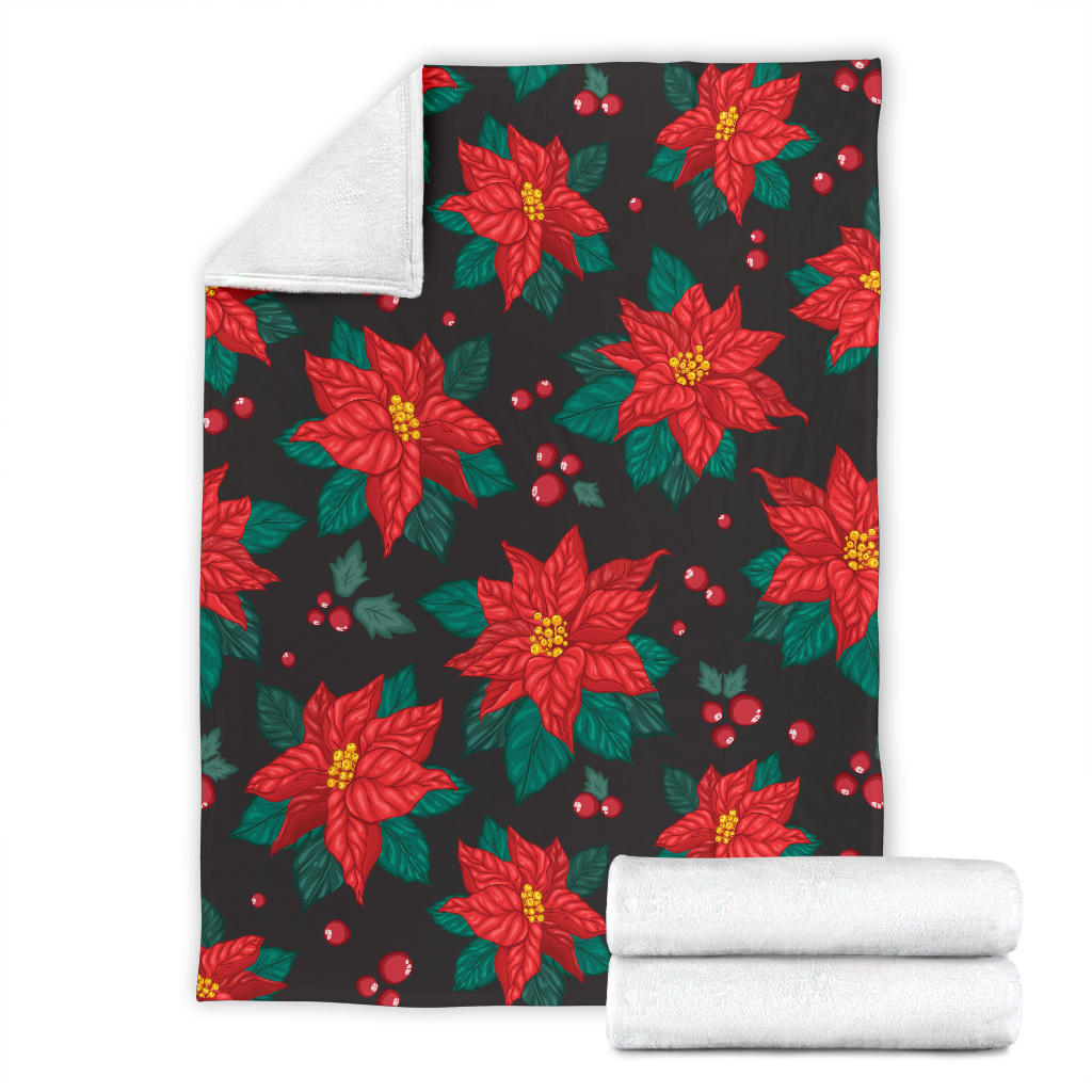 Poinsettia Pattern Print Design POT07 Fleece Blanket