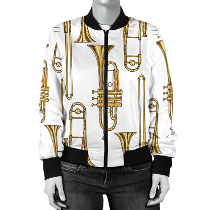Trombone Pattern Print Design 04 Women's Bomber Jacket