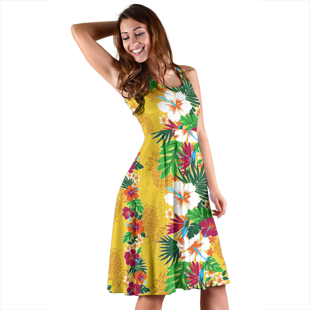 Hawaiian Themed Pattern Print Design H09 Midi Dress