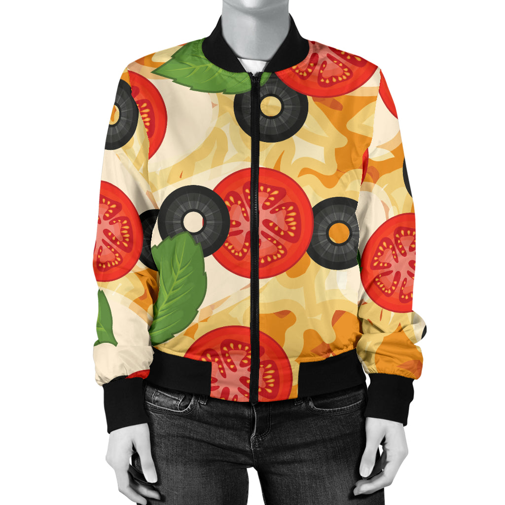 Pizza Pattern Print Design A05 Women's Bomber Jacket