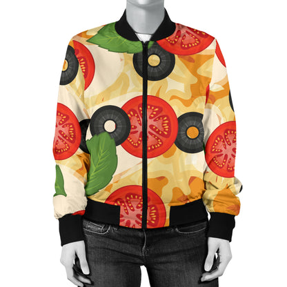 Pizza Pattern Print Design A05 Women's Bomber Jacket