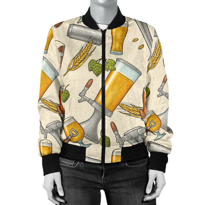 Beer Pattern Print Design 05 Women's Bomber Jacket