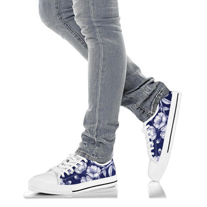 Cherry Blossom Pattern Print Design CB01 White Bottom Low Top Shoes