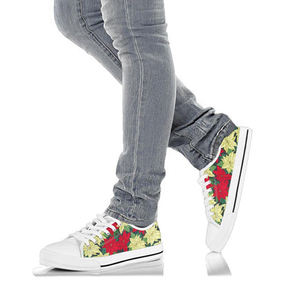 Poinsettia Pattern Print Design POT06 White Bottom Low Top Shoes