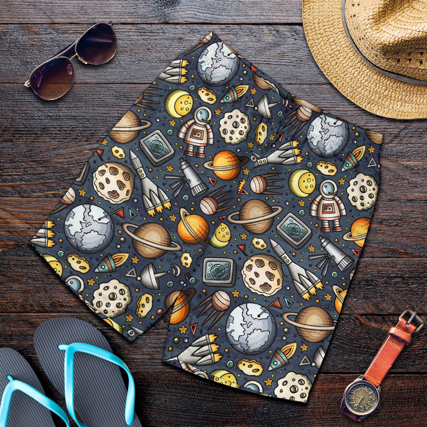 Space Pattern Print Mens Shorts