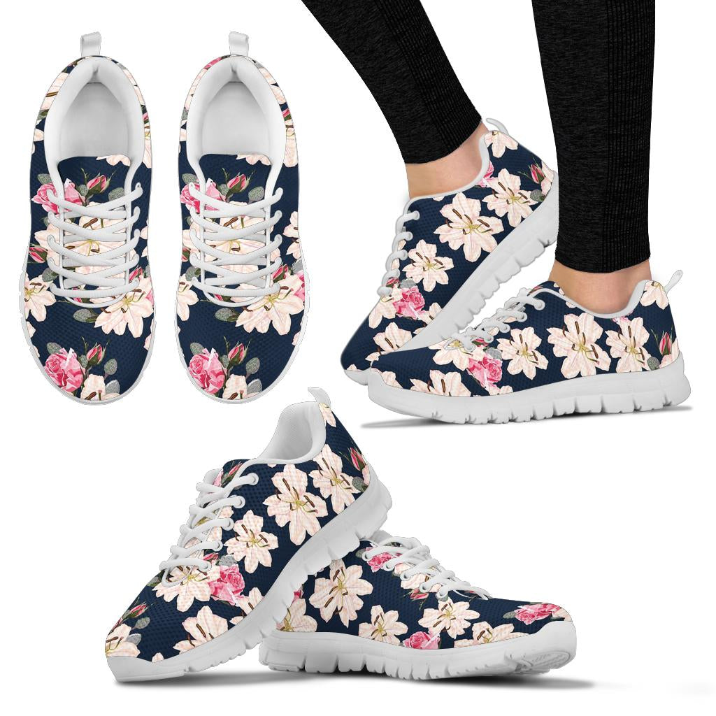Lily Pattern Print Design LY04 Sneakers White Bottom Shoes