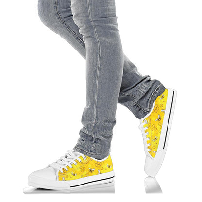 Bee Pattern Print Design BEE01 White Bottom Low Top Shoes