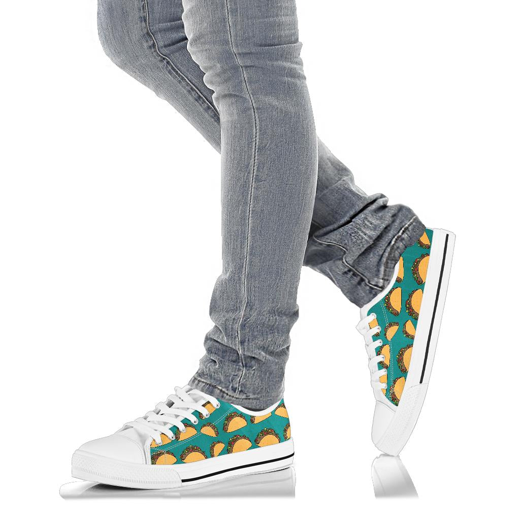 Taco Pattern Print Design TC07 White Bottom Low Top Shoes