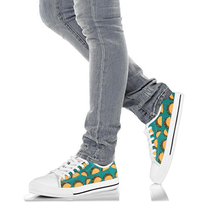 Taco Pattern Print Design TC07 White Bottom Low Top Shoes