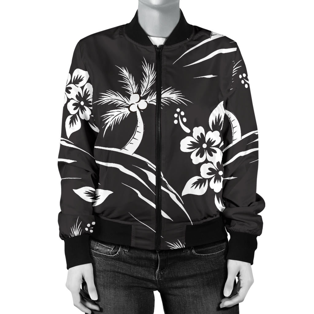 Palm Tree Pattern Print Design PT02 Women Bomber Jacket