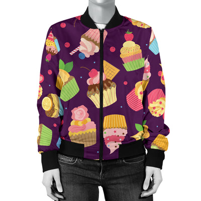 Cupcake Pattern Print Design 05 Women's Bomber Jacket