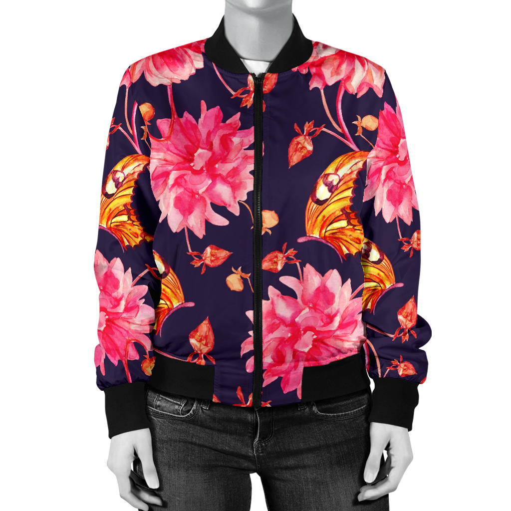 Dahlia Pattern Print Design DH03 Women Bomber Jacket