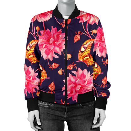 Dahlia Pattern Print Design DH03 Women Bomber Jacket