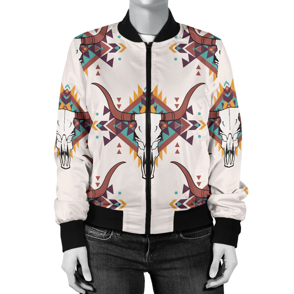 Buffalo Head Pattern Print Design 02 Women's Bomber Jacket
