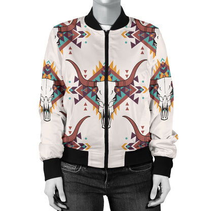 Buffalo Head Pattern Print Design 02 Women's Bomber Jacket
