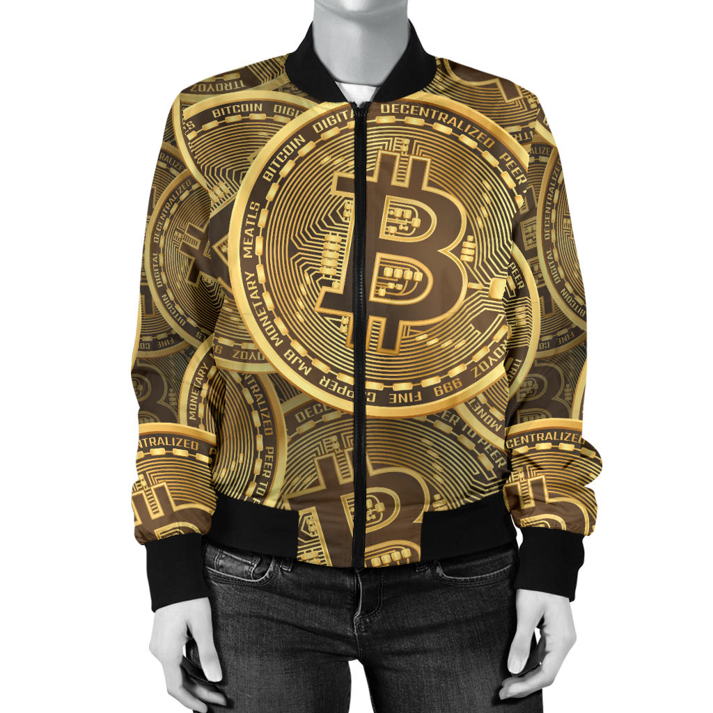 Bitcoin Pattern Print Design DO01 Women Bomber Jacket