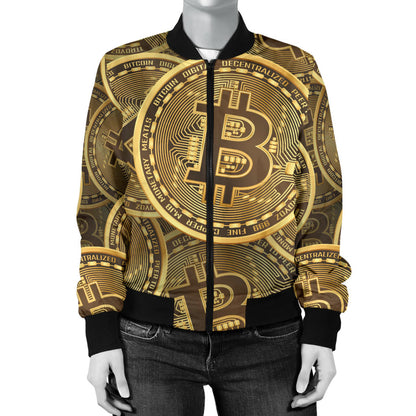 Bitcoin Pattern Print Design DO01 Women Bomber Jacket