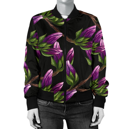 Magnolia Pattern Print Design MAG010 Women Bomber Jacket