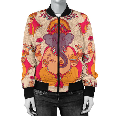 Ganesha Indian Pattern Print Design 02 Women's Bomber Jacket