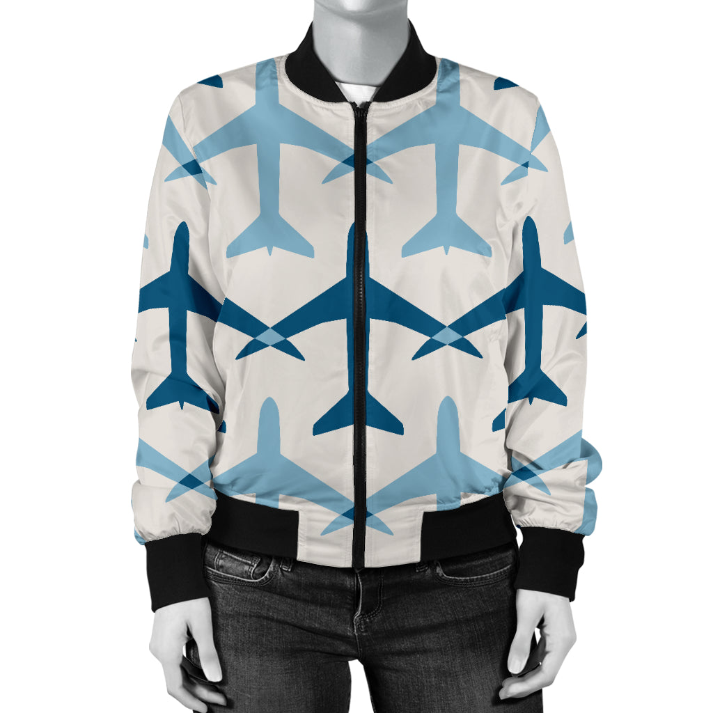 Airplane Pattern Print Design 04 Women's Bomber Jacket