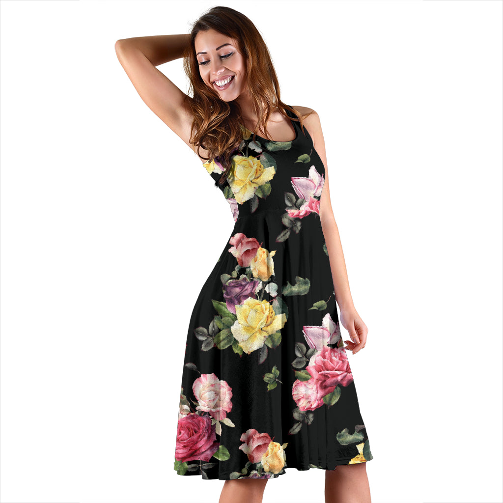 Rose Pattern Print Design RO010 Midi Dress