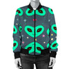 Alien Head Heart Pattern Print Design 03 Women's Bomber Jacket