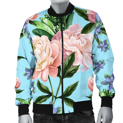 Peony Pattern Print Design PE02 Men Bomber Jacket