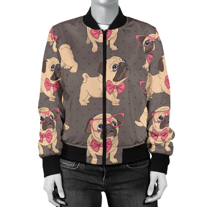 Pug Pattern Print Design A05 Women's Bomber Jacket