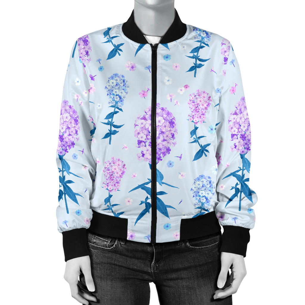 Lilac Pattern Print Design LI05 Women Bomber Jacket