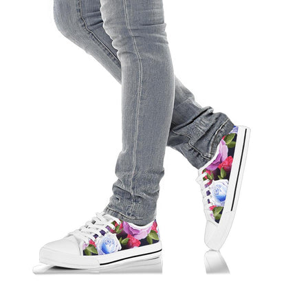 Rose Pattern Print Design RO09 White Bottom Low Top Shoes