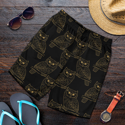 Gold Owl Pattern Mens Shorts