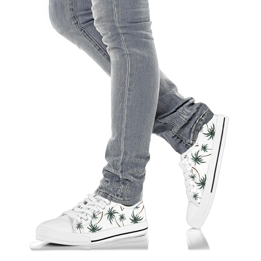 Palm Tree Pattern Print Design PT07 White Bottom Low Top Shoes